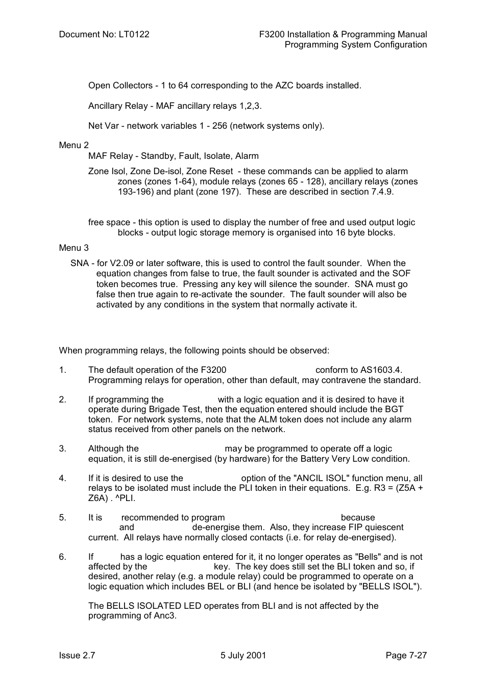 Programming relays | Tyco F3200 User Manual | Page 129 / 284