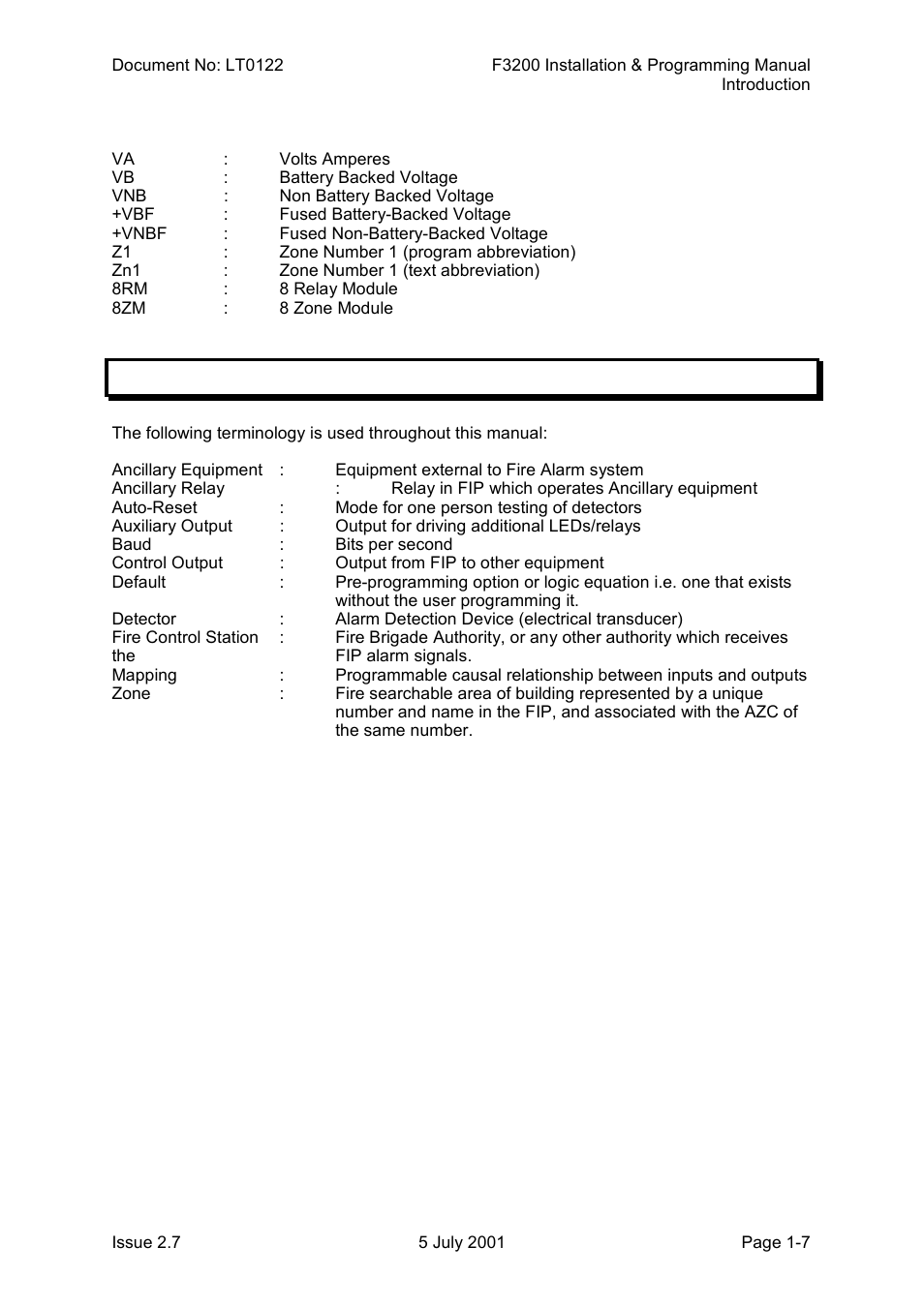 Glossary of terminology, Glossary of terminology -7, 5 glossary of terminology | Tyco F3200 User Manual | Page 13 / 284