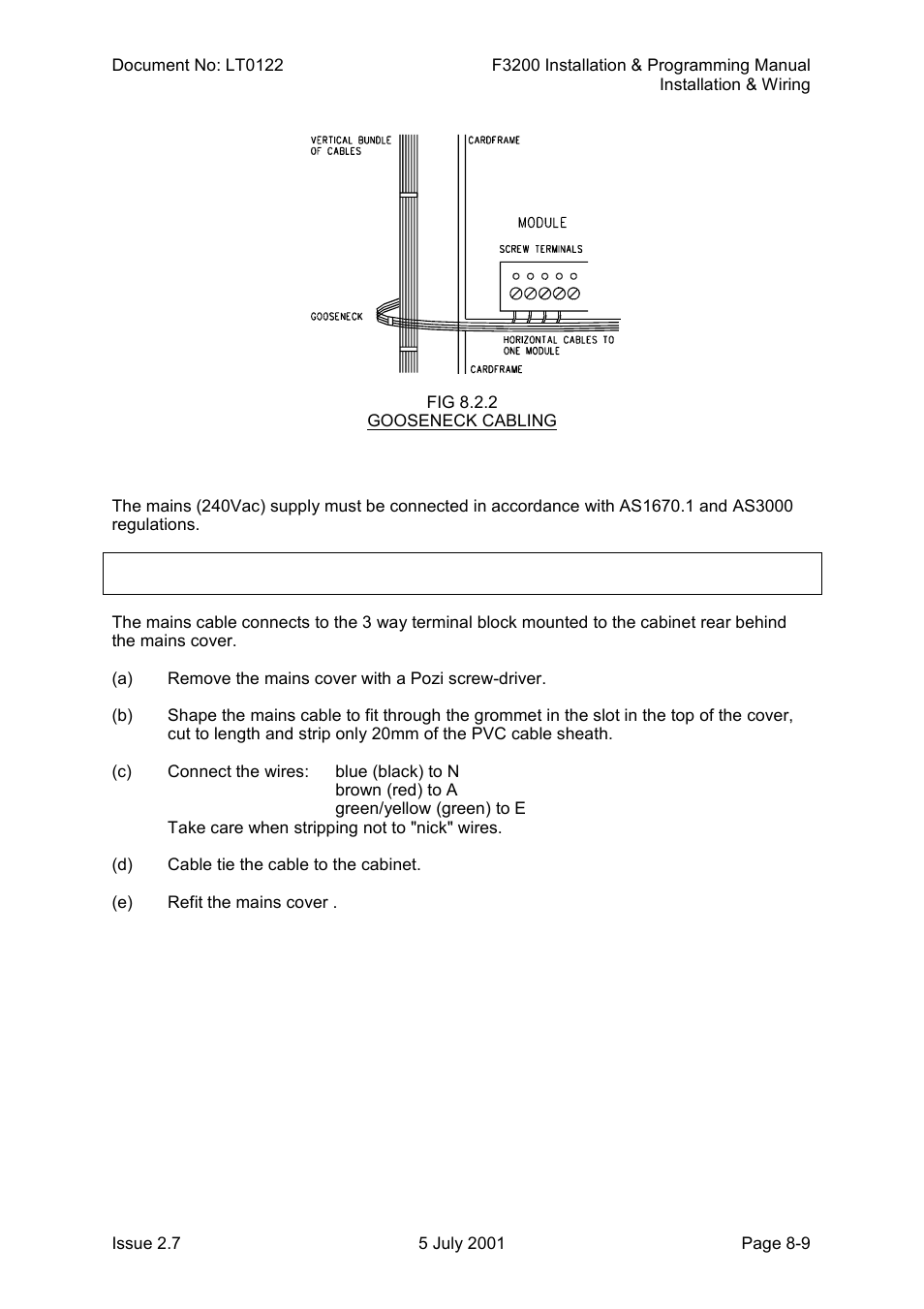 Mains wiring | Tyco F3200 User Manual | Page 147 / 284