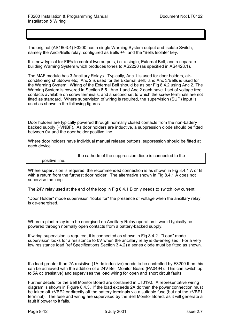 Maf ancillary relay wiring, Maf ancillary relay wiring -12, 4 maf ancillary relay wiring | Tyco F3200 User Manual | Page 150 / 284