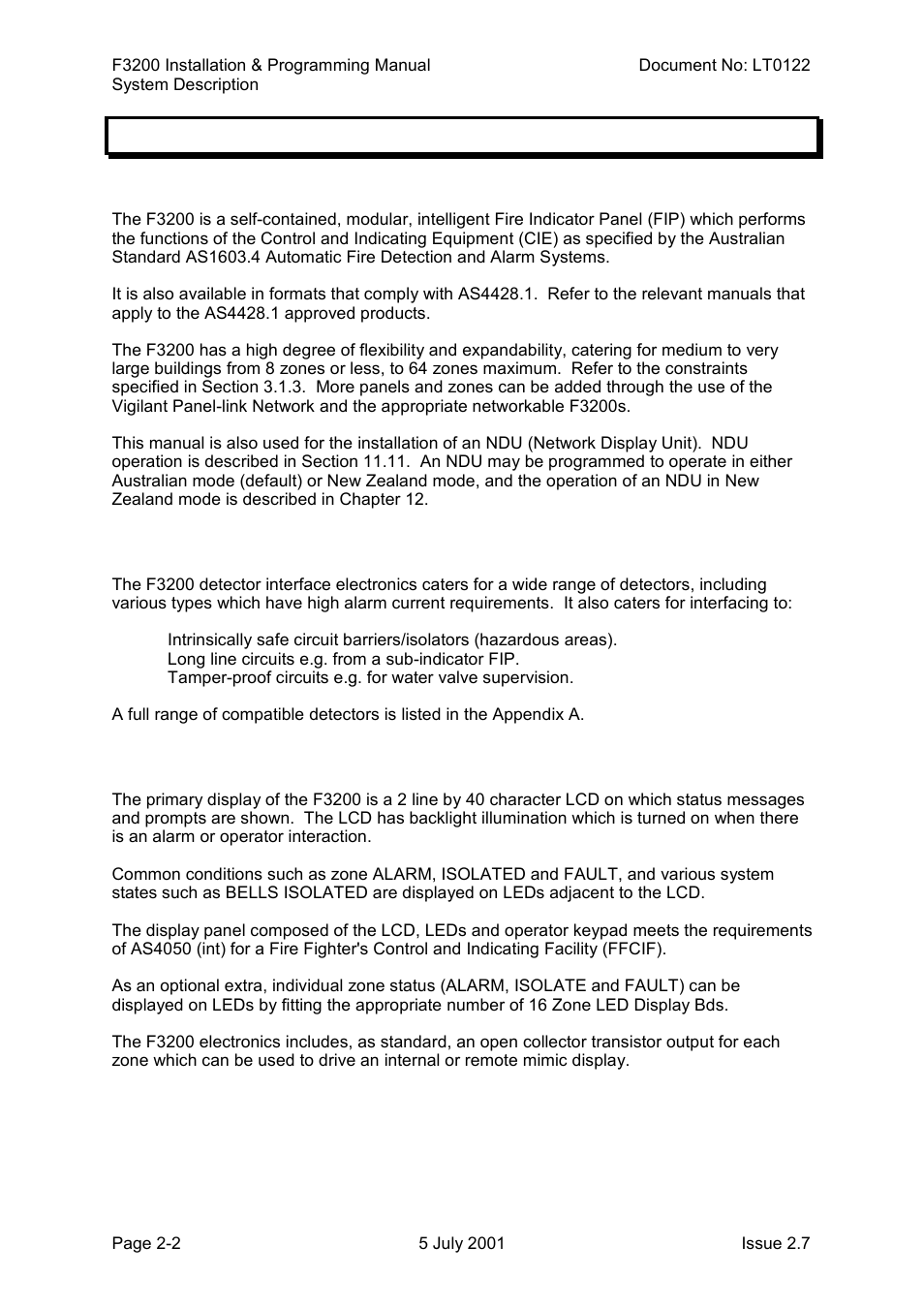 Overview, General, Detector circuits | Displays, Overview -2, 1 overview | Tyco F3200 User Manual | Page 16 / 284