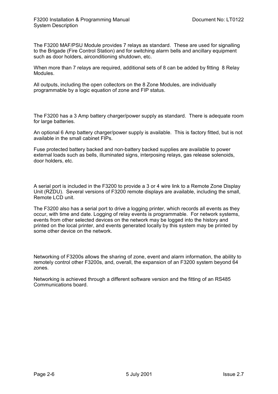 Outputs, Power supply, Remote display & printer | Networking | Tyco F3200 User Manual | Page 20 / 284