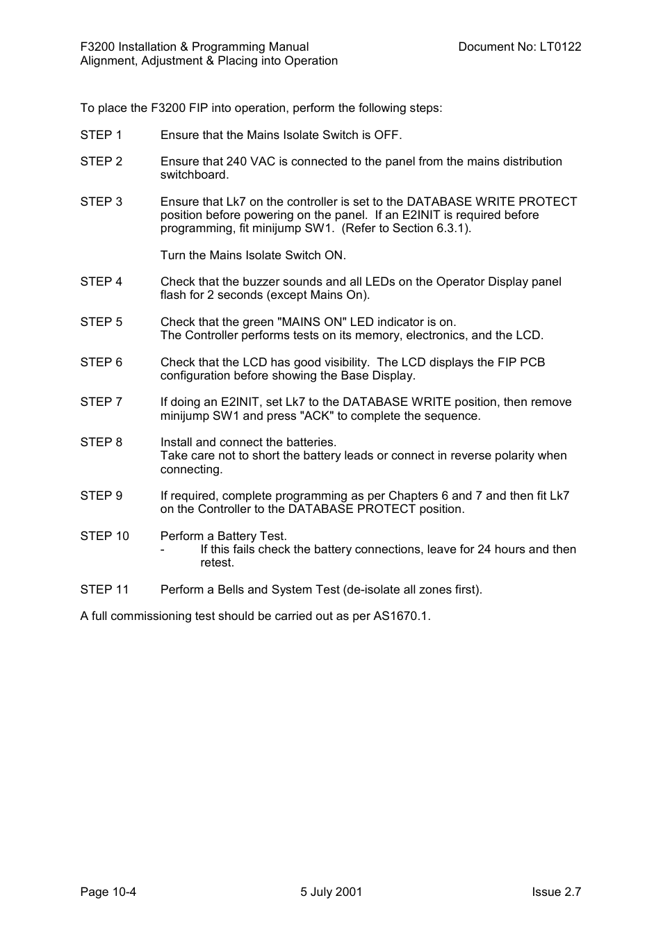 Power up | Tyco F3200 User Manual | Page 208 / 284