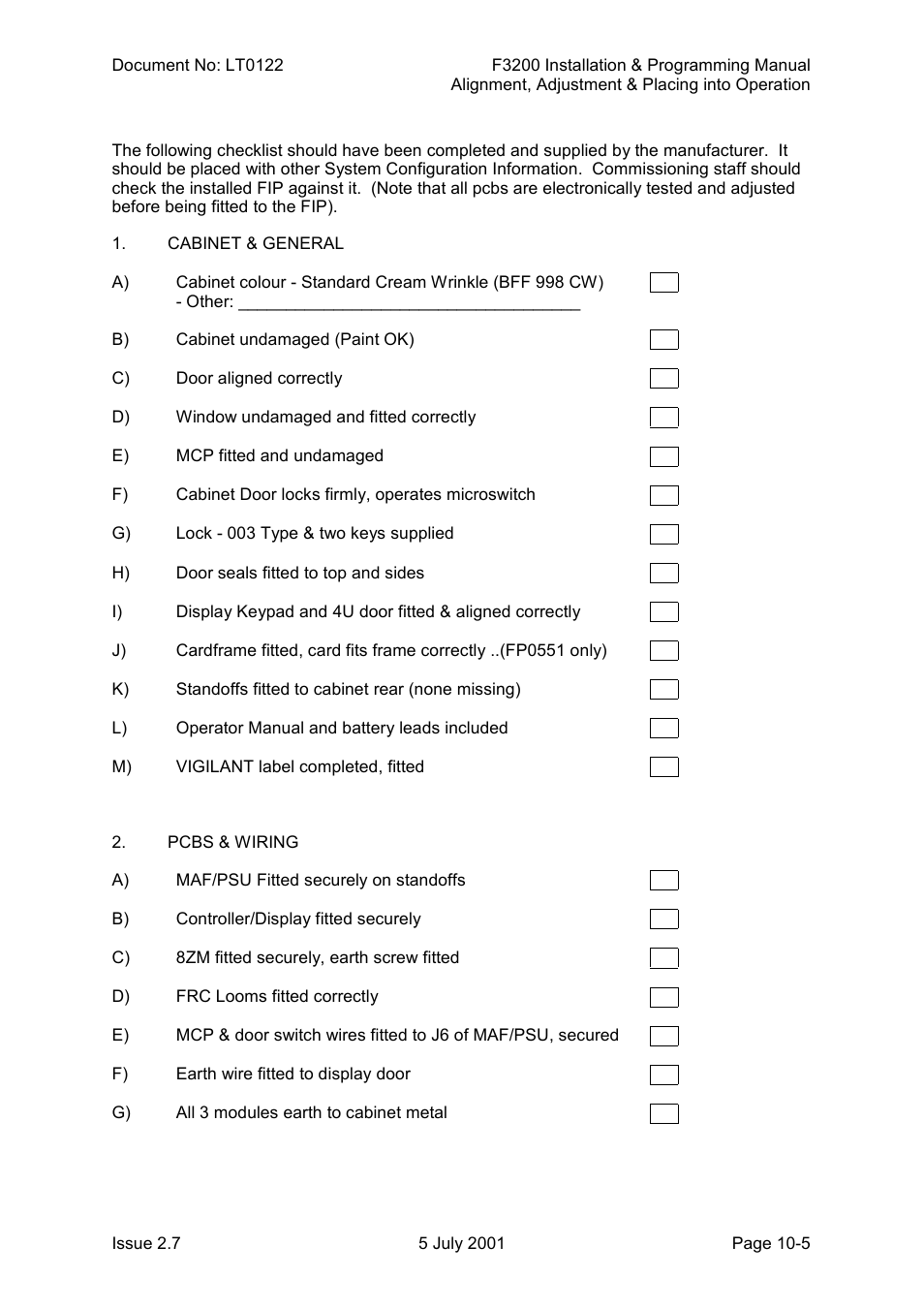 Commissioning checklist | Tyco F3200 User Manual | Page 209 / 284