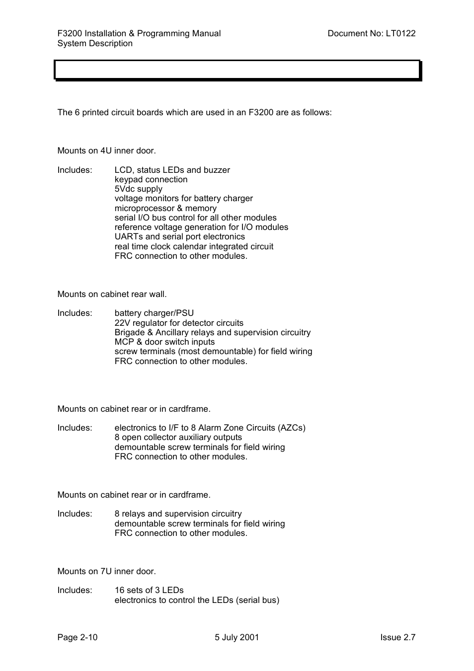 System structure, Pcb modules, System structure -10 | 3 system structure | Tyco F3200 User Manual | Page 24 / 284