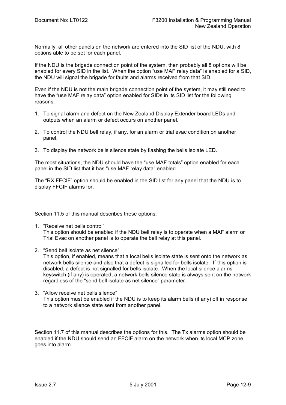 The sid list, Network maf configuration, Network ffcif configuration | Tyco F3200 User Manual | Page 245 / 284