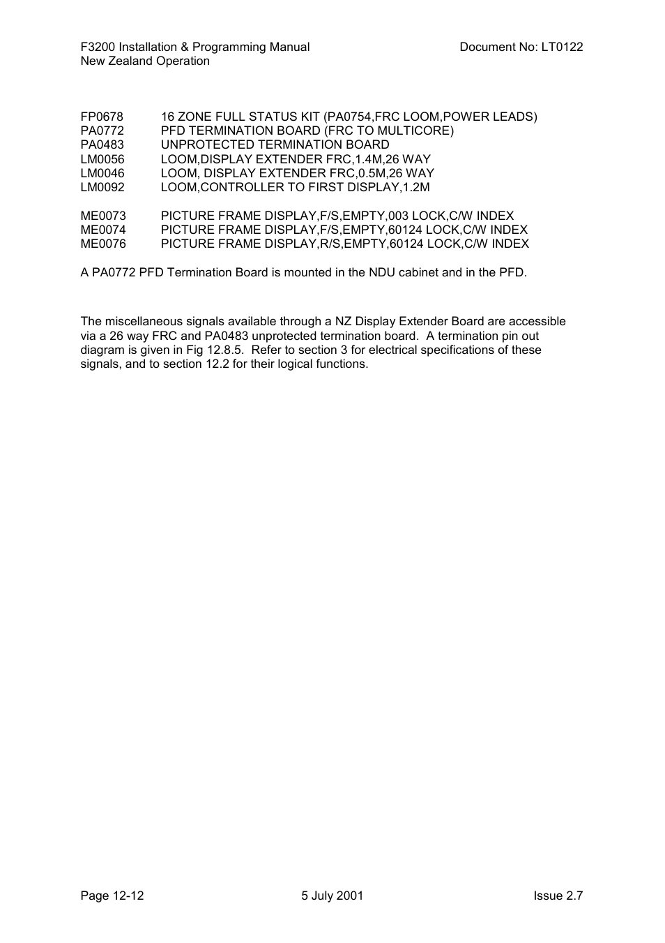 Display extender board miscellaneous termination | Tyco F3200 User Manual | Page 248 / 284