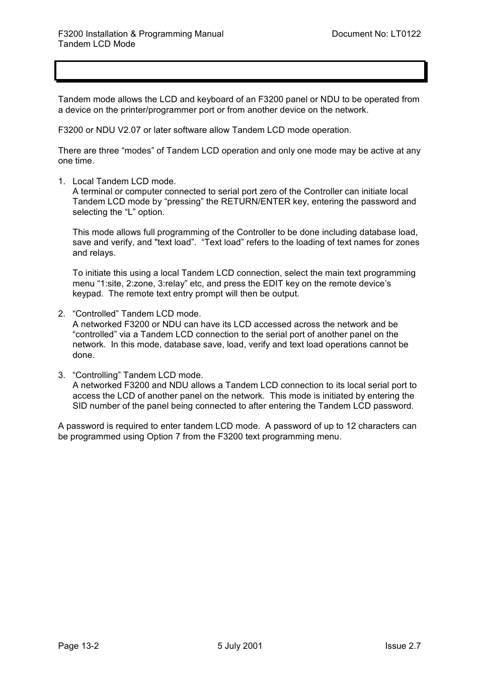 Tandem lcd mode, Tandem lcd mode -2, 1 tandem lcd mode | Tyco F3200 User Manual | Page 256 / 284