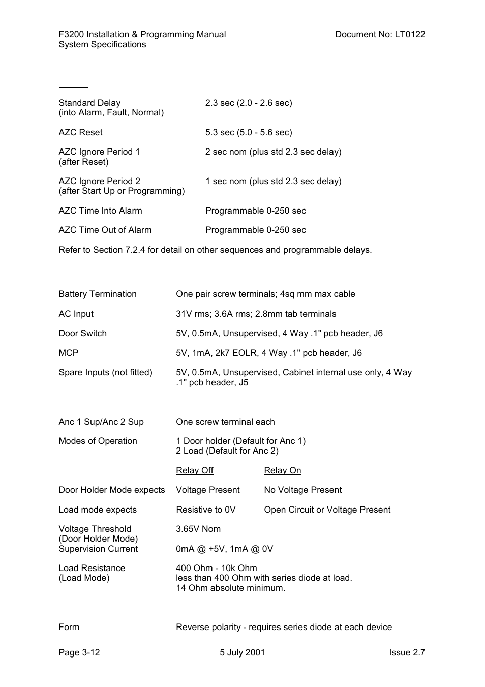 Maf/psu inputs | Tyco F3200 User Manual | Page 40 / 284