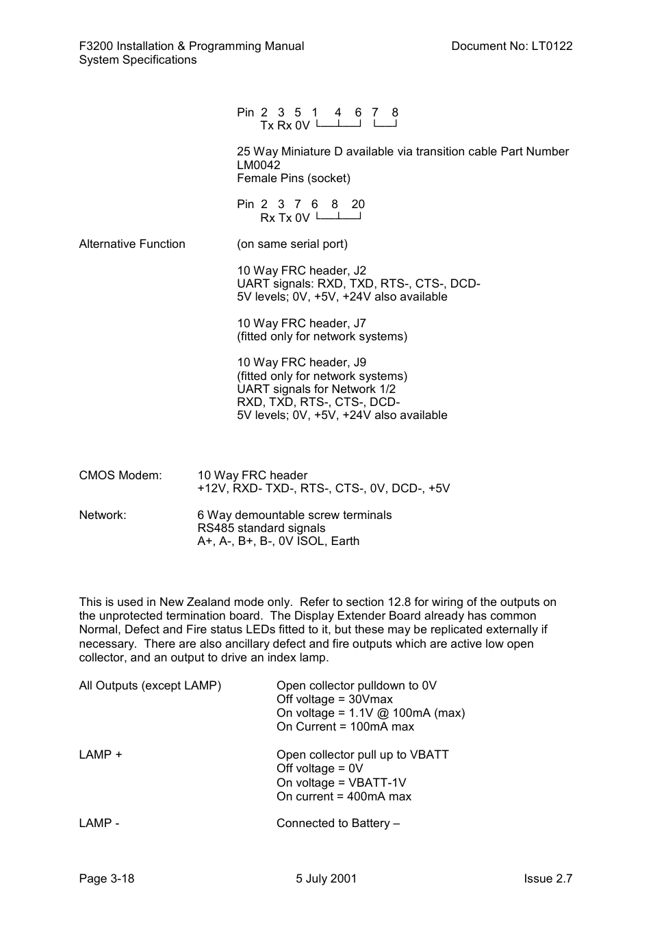 Rs485 board, Nz display extender board outputs | Tyco F3200 User Manual | Page 46 / 284