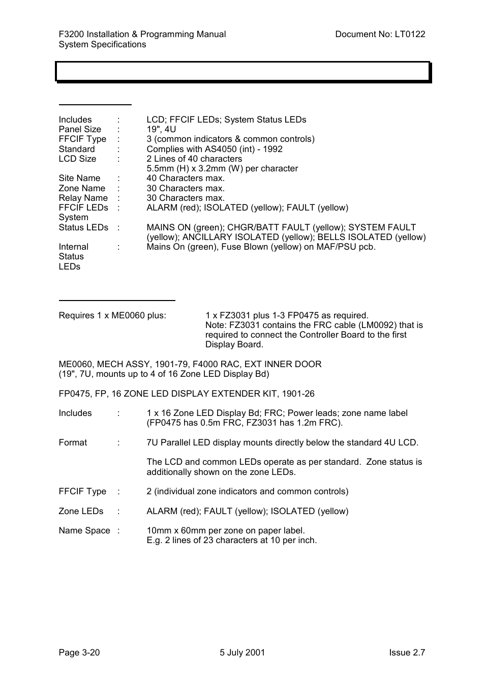 Displays, Displays -20, 7 displays | Tyco F3200 User Manual | Page 48 / 284