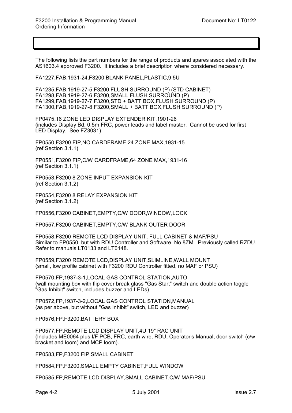 Ordering information, Ordering information -2, 1 ordering information | Tyco F3200 User Manual | Page 50 / 284