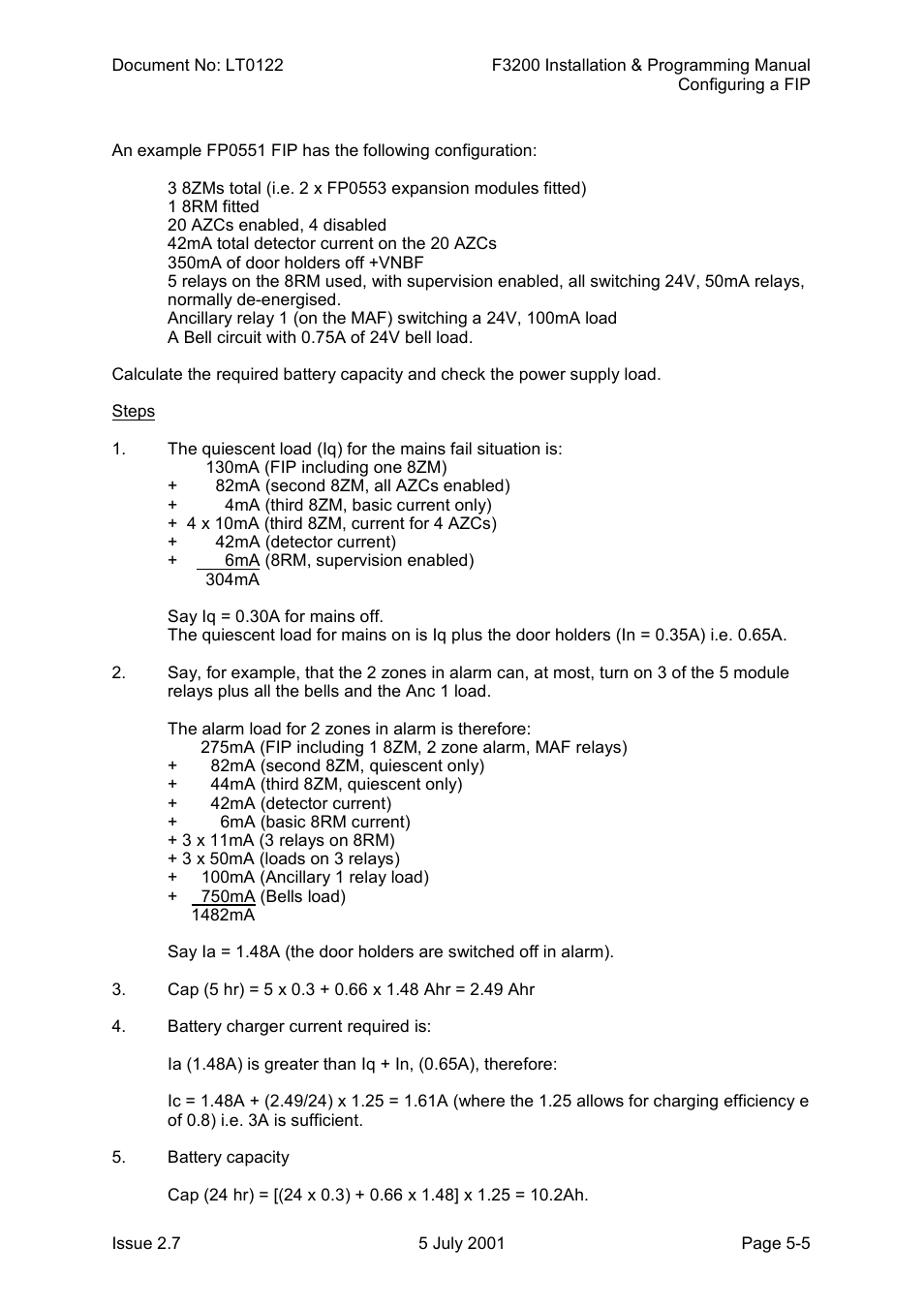 Example battery/charger calculations | Tyco F3200 User Manual | Page 59 / 284