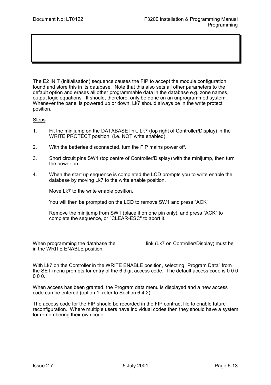 Initialising the database, Accessing the database, Verifying the database -13 | Tyco F3200 User Manual | Page 79 / 284