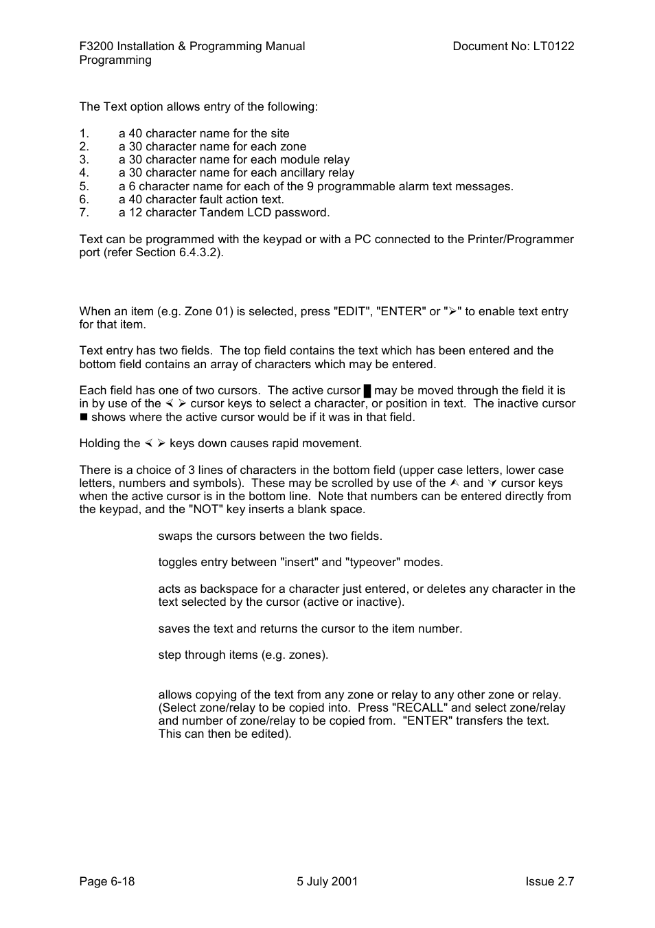 Text entry, Programming text with the keypad | Tyco F3200 User Manual | Page 84 / 284