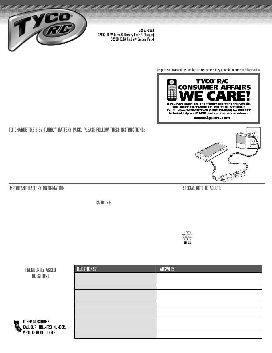 Tyco 9.6V User Manual | 2 pages