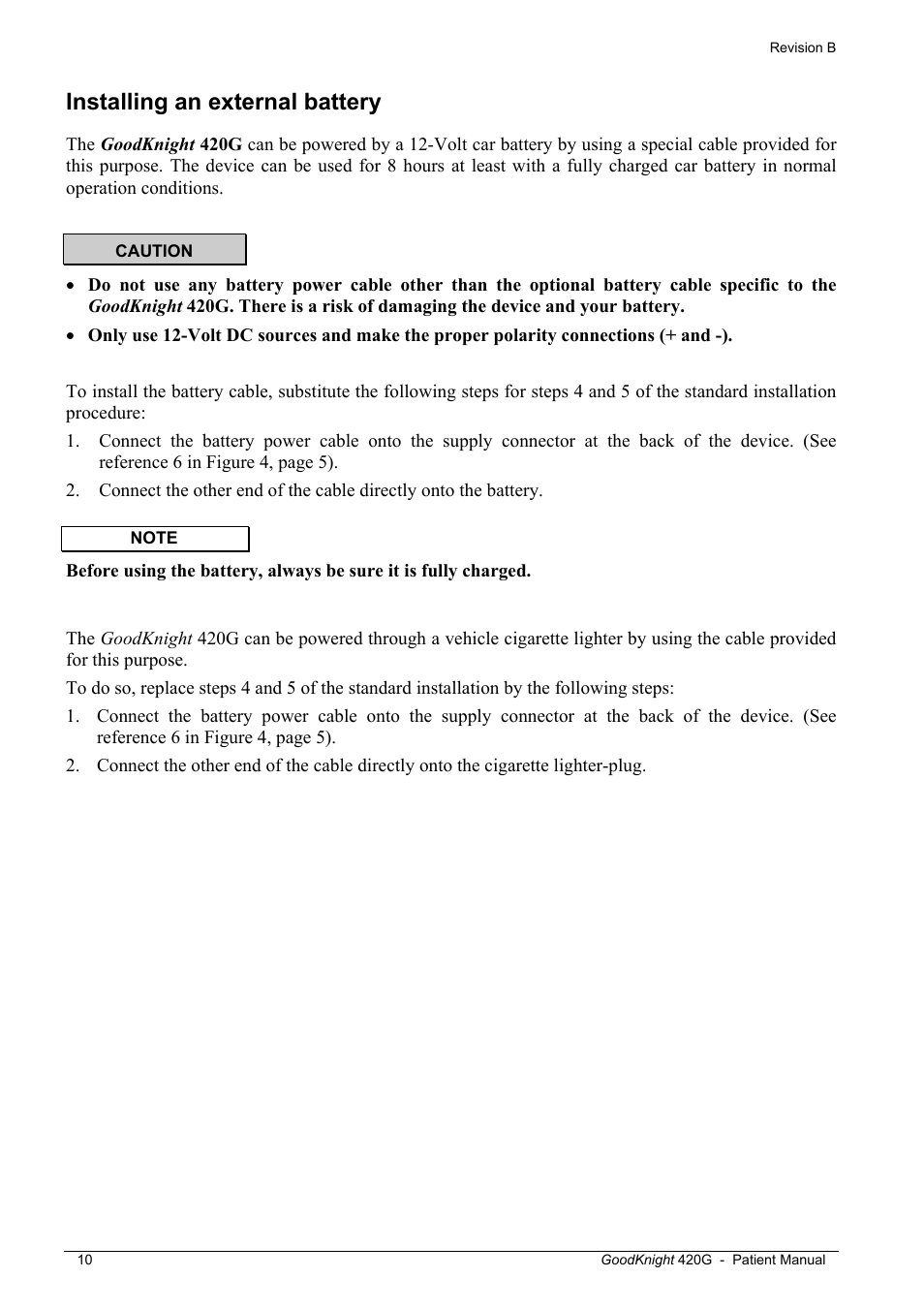 Installing an external battery | Tyco GoodKnight 420G User Manual | Page 16 / 30