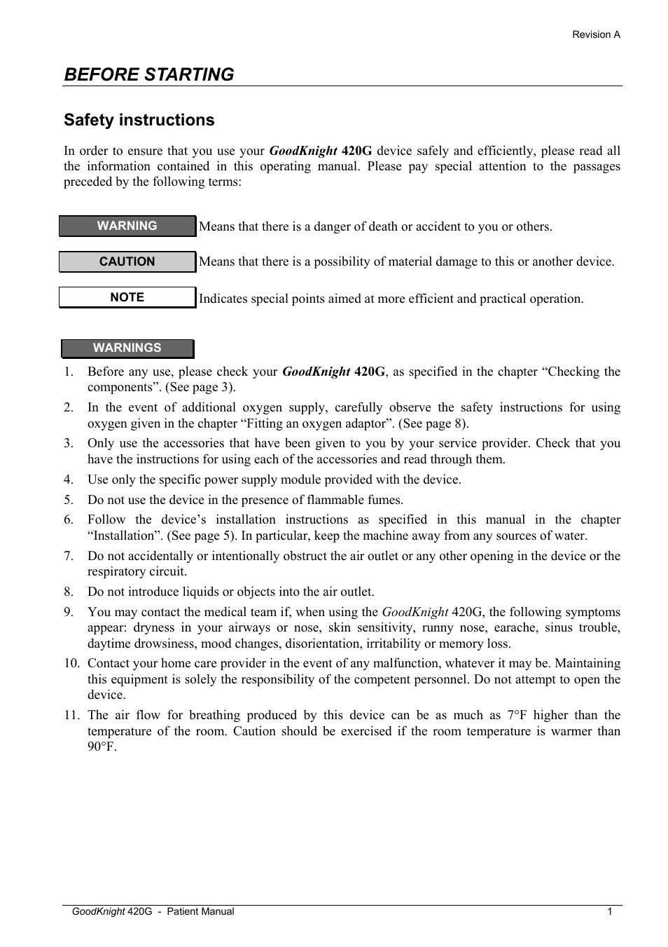 Before starting, Safety instructions | Tyco GoodKnight 420G User Manual | Page 7 / 30