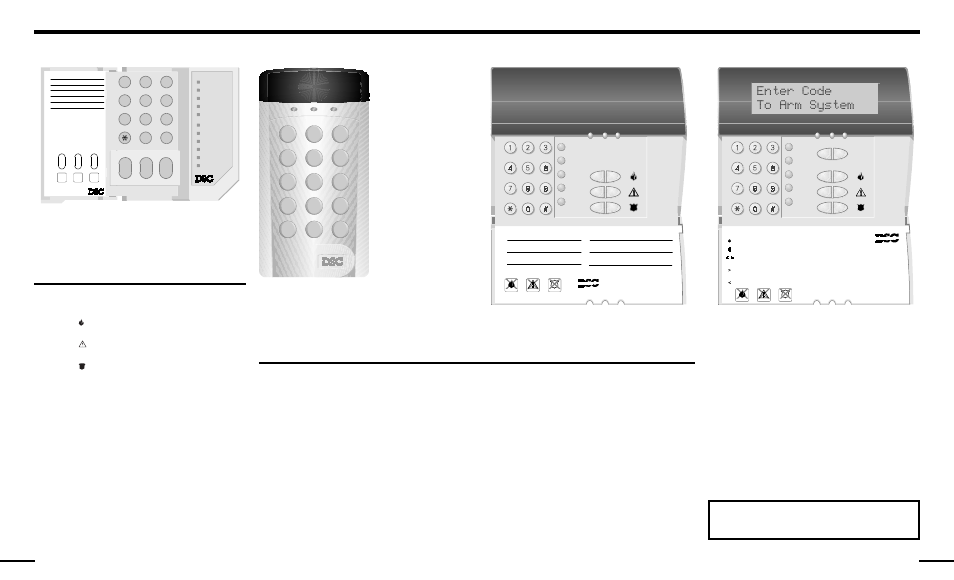 Enter code to arm system, Pc1575rk led keypad, Sl-75 led keypad | Display lights, Emergency keys (all keypads), Ready light, Bypass light | Tyco Digital Security Control PC158O User Manual | Page 8 / 19