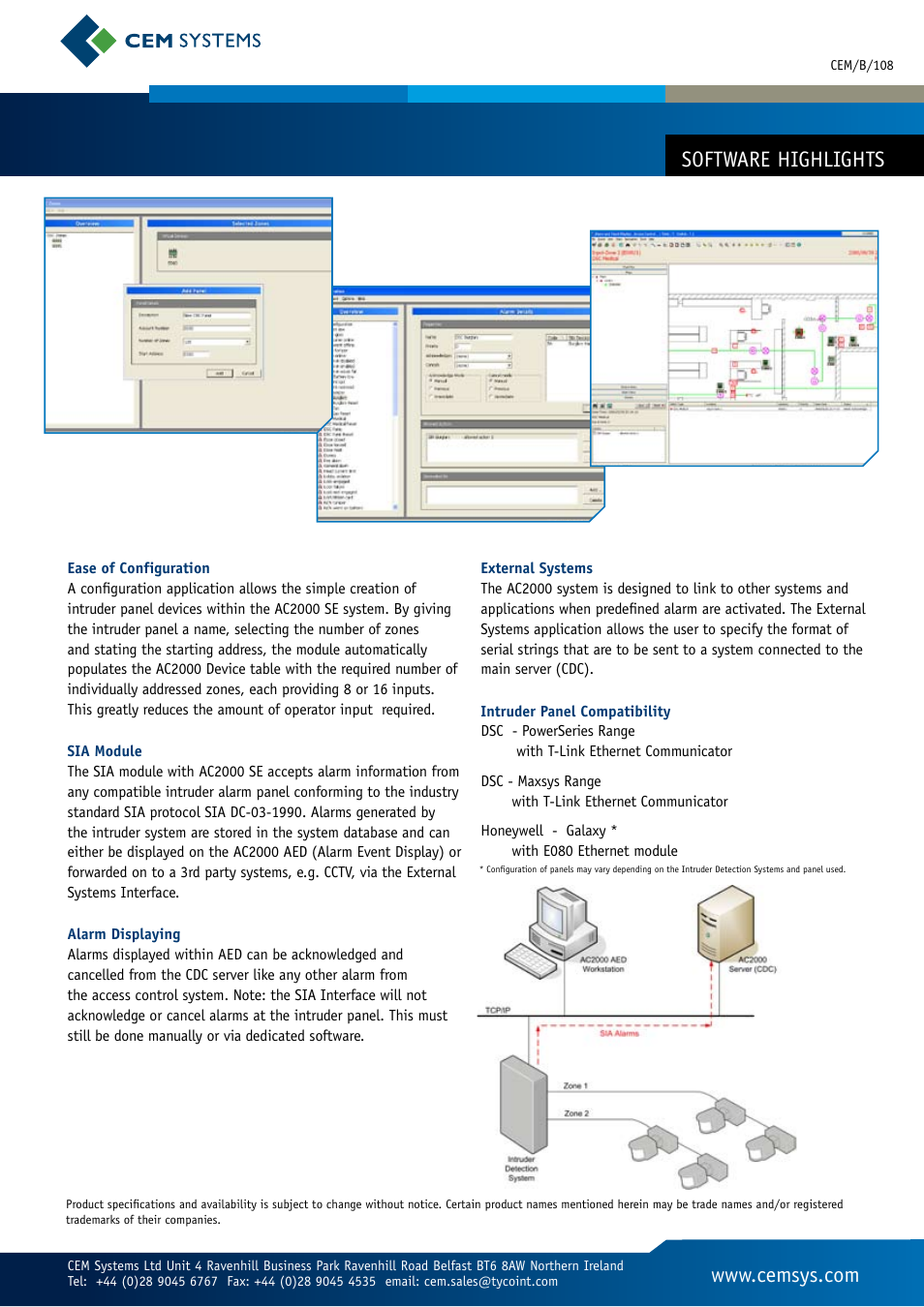 Software highlights | Tyco Intruder Interface AC2000 SIA User Manual | Page 2 / 2