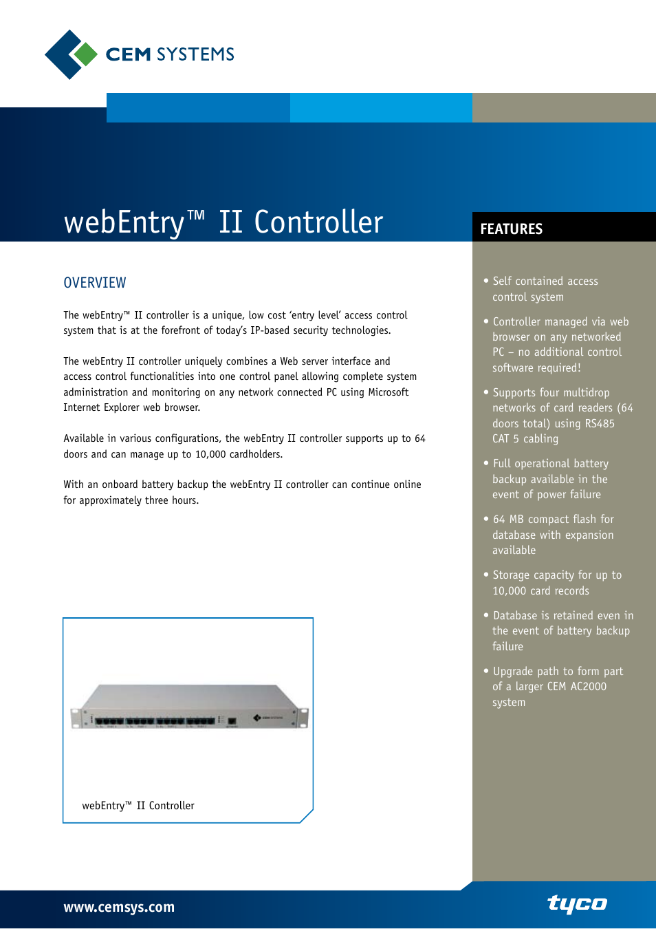 Tyco Controller webEntry II User Manual | 2 pages