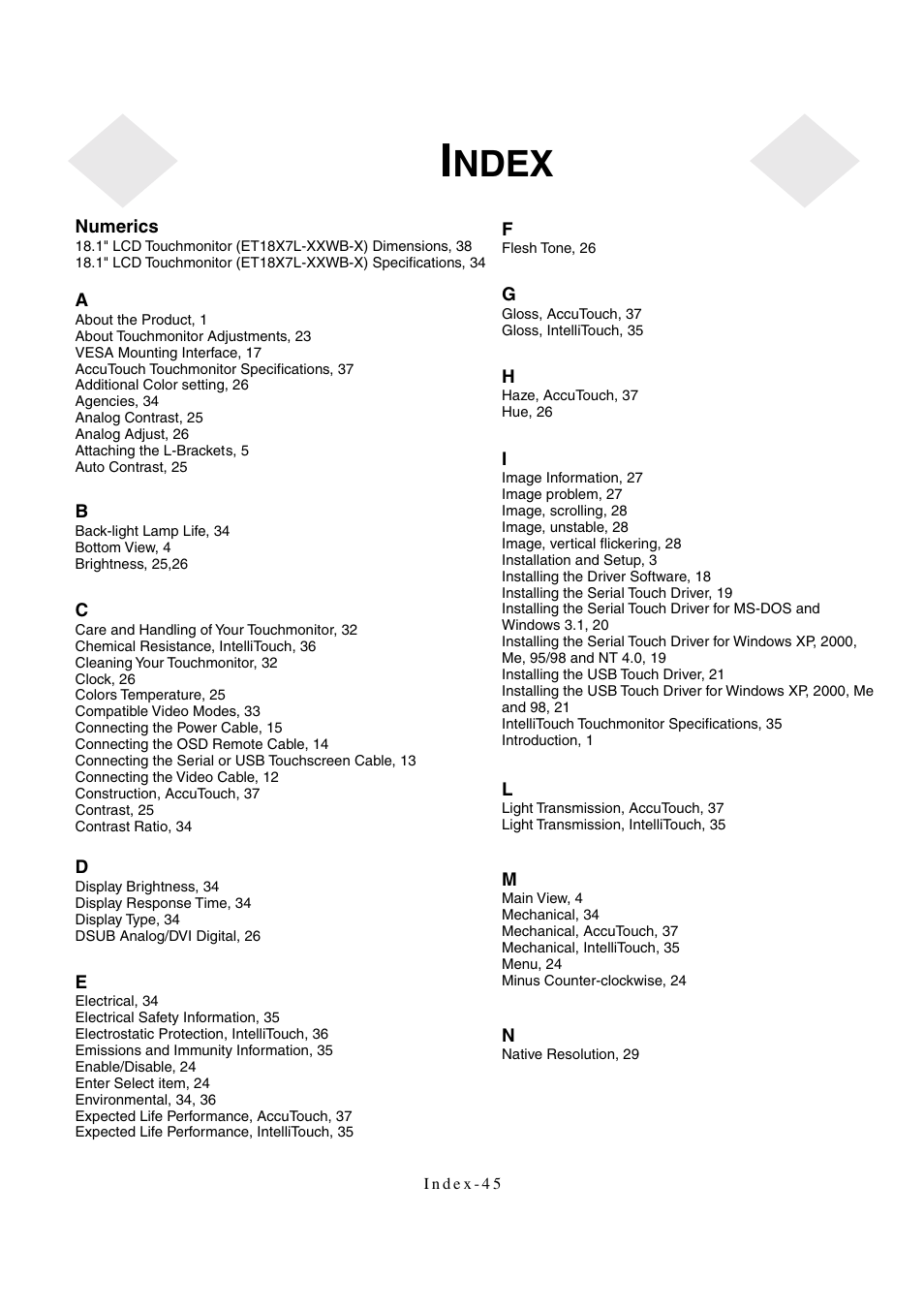 Ndex | Tyco 1847L Series User Manual | Page 50 / 52