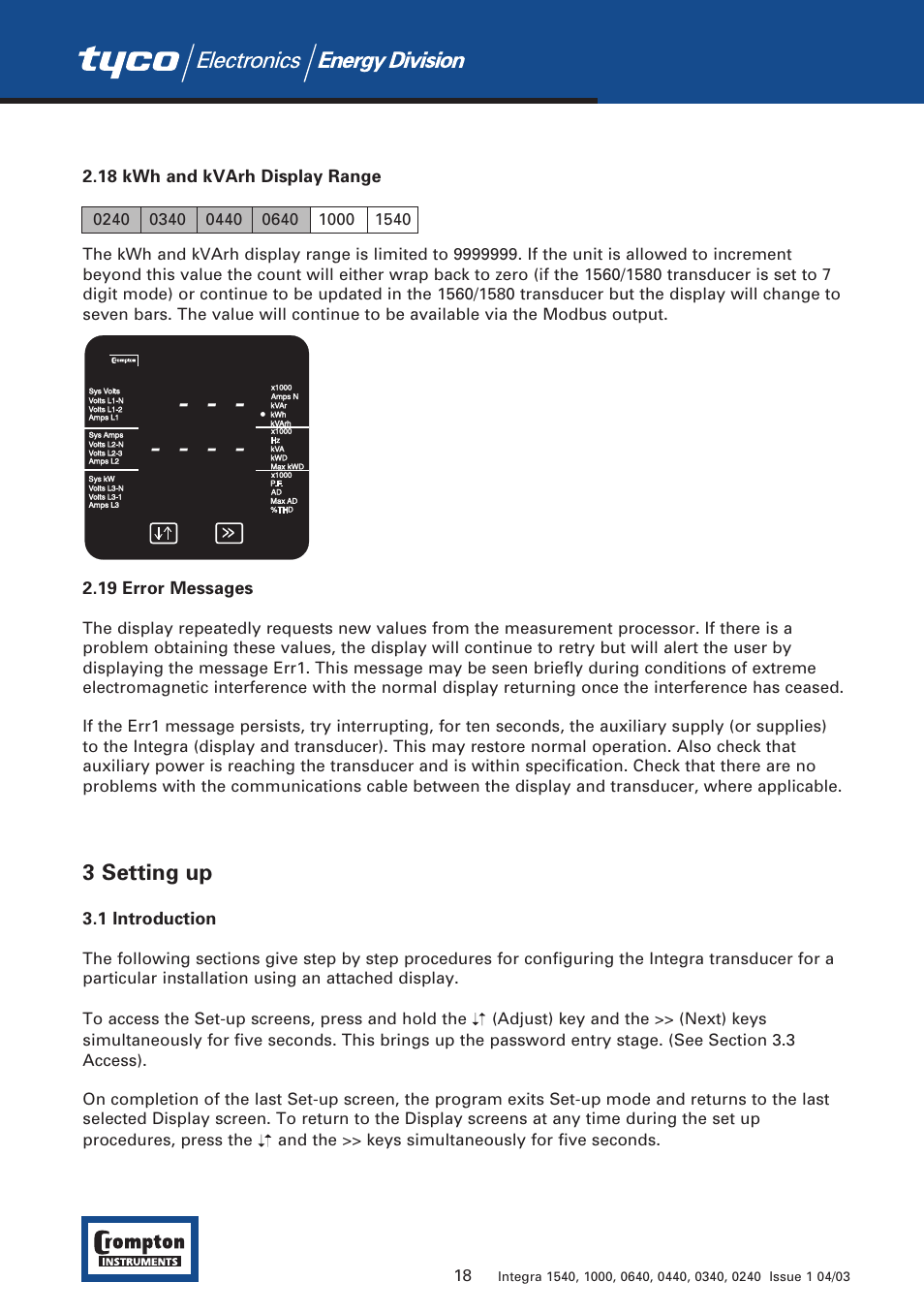 3 setting up | Tyco 1540 User Manual | Page 20 / 69