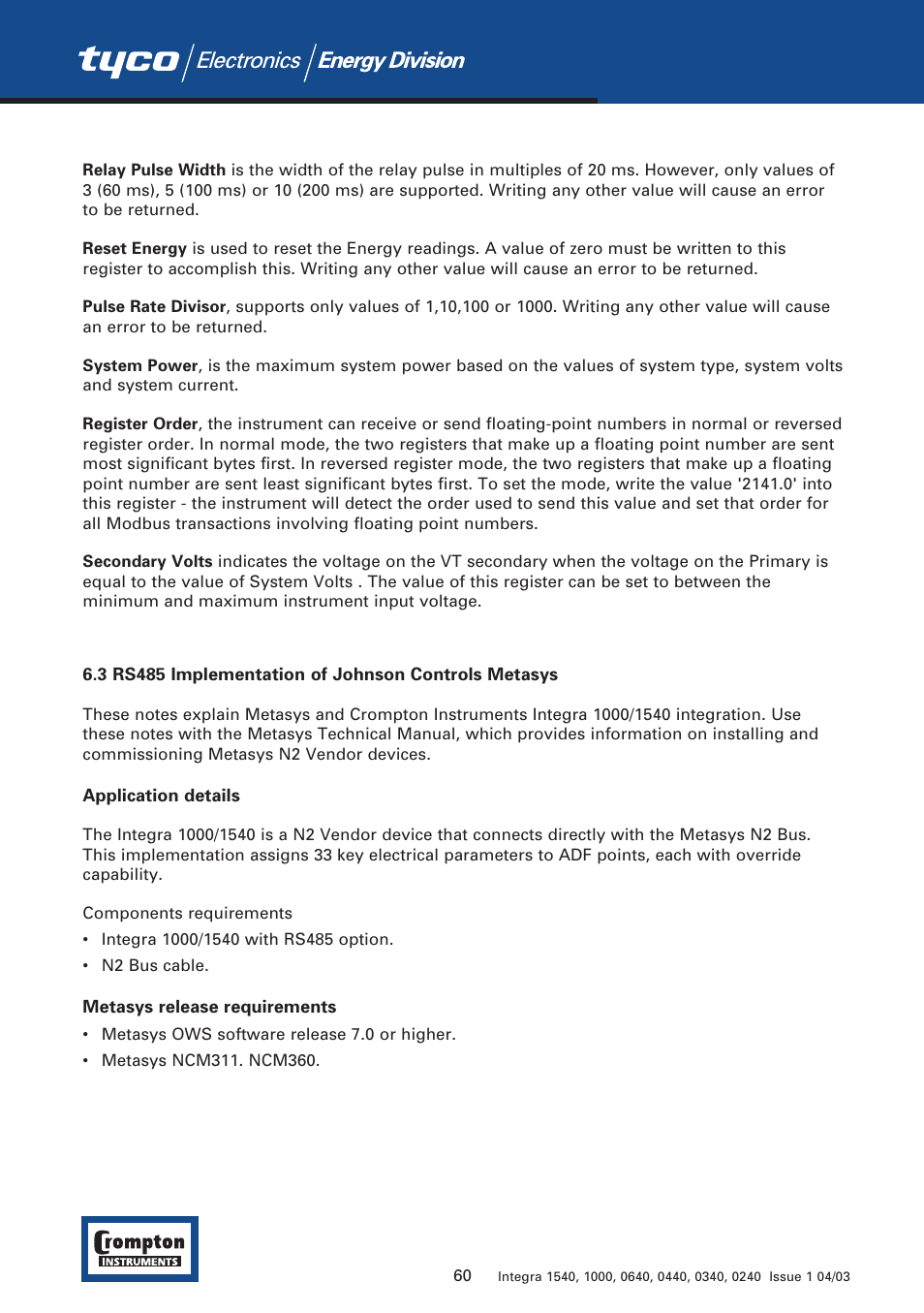 Tyco 1540 User Manual | Page 62 / 69
