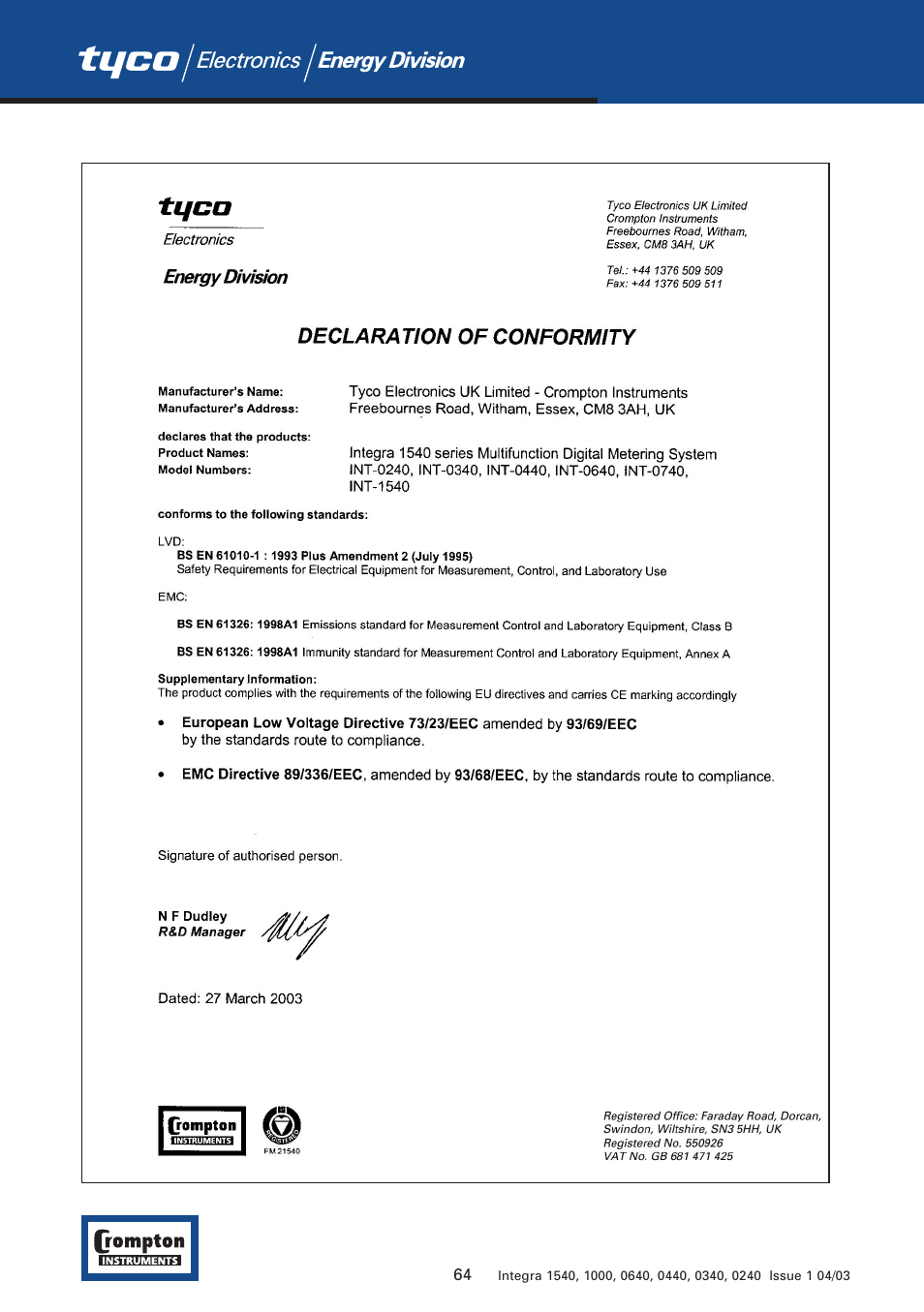 Tyco 1540 User Manual | Page 66 / 69