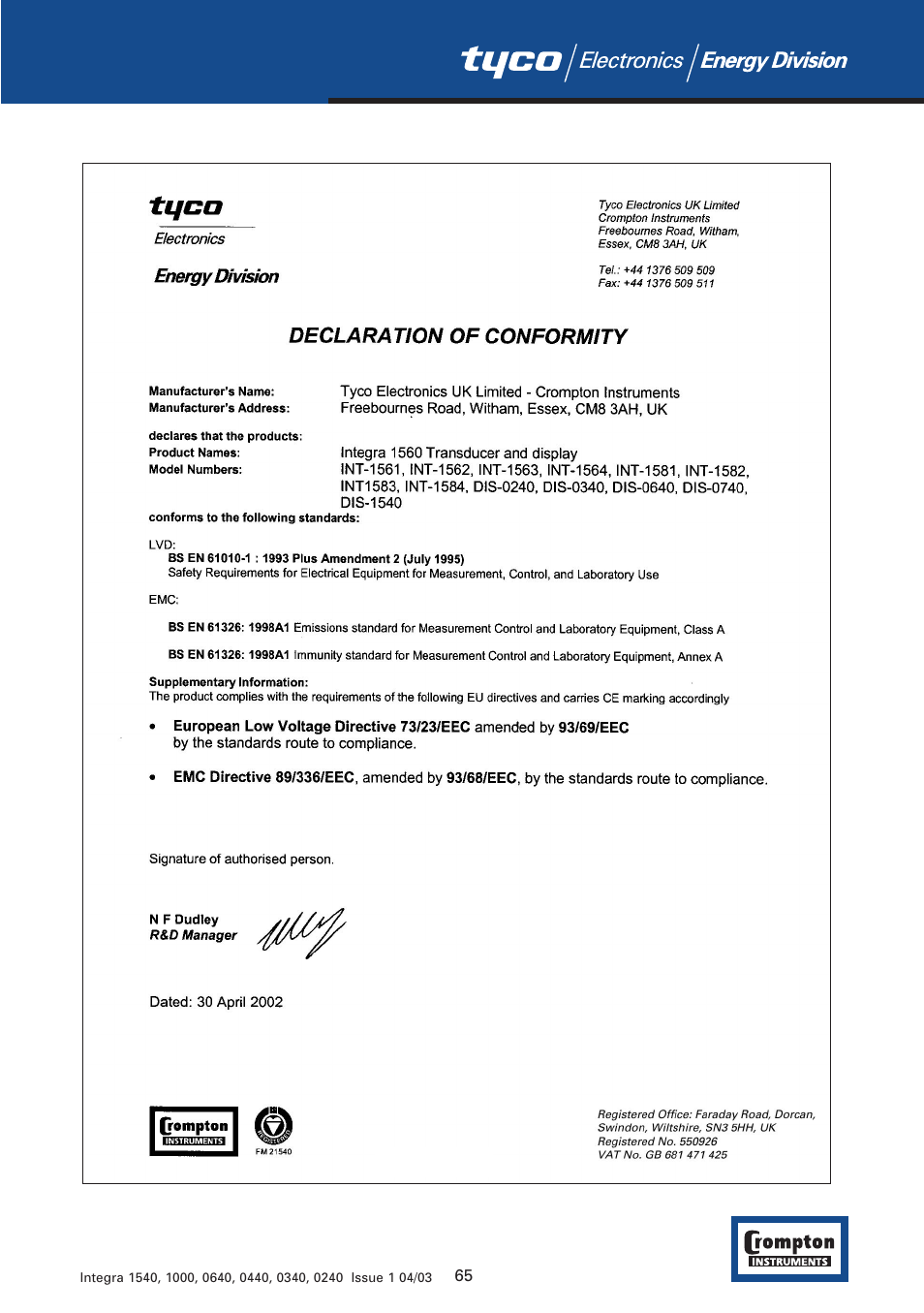 Tyco 1540 User Manual | Page 67 / 69