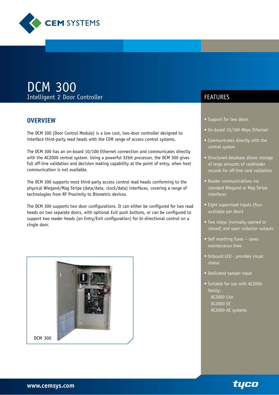 Tyco Intelligent 2 Door Controller DCM 300 User Manual | 2 pages