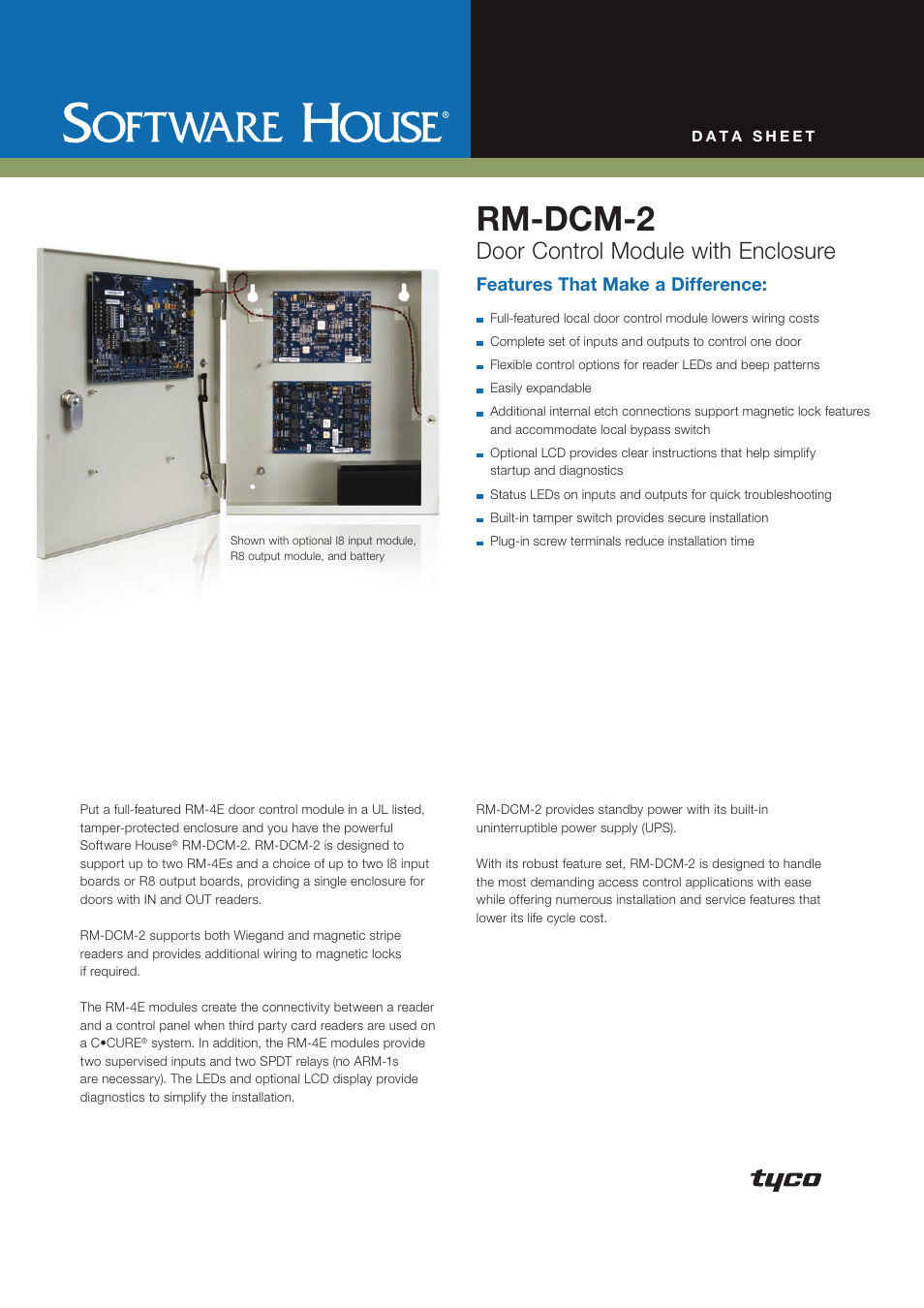 Tyco Software House RM-DCM-2 User Manual | 2 pages