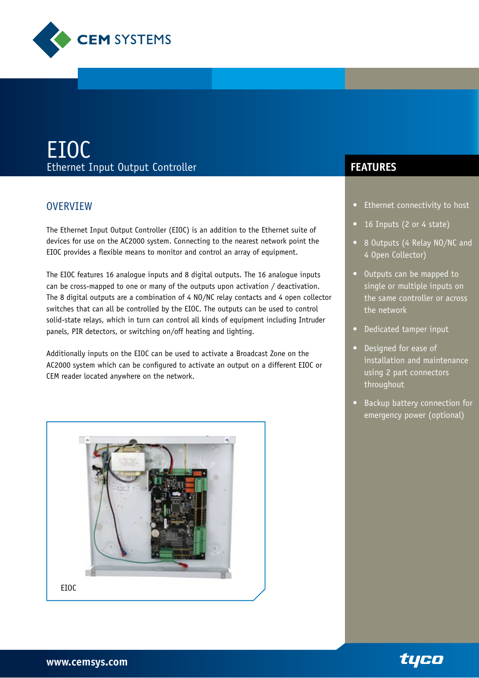 Tyco Ethernet Input Output Controller EIOC User Manual | 2 pages