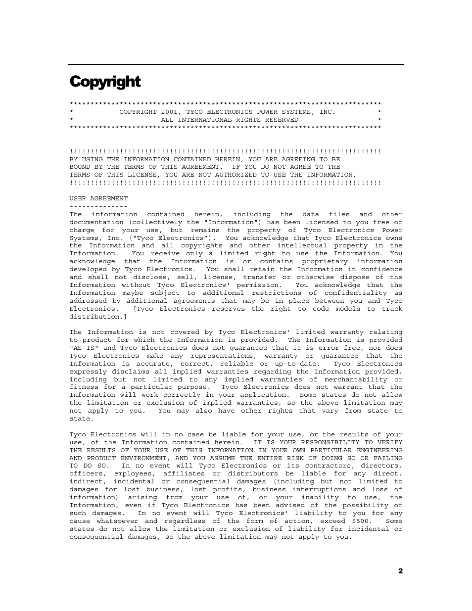 Copyright | Tyco TX 75149 User Manual | Page 2 / 15