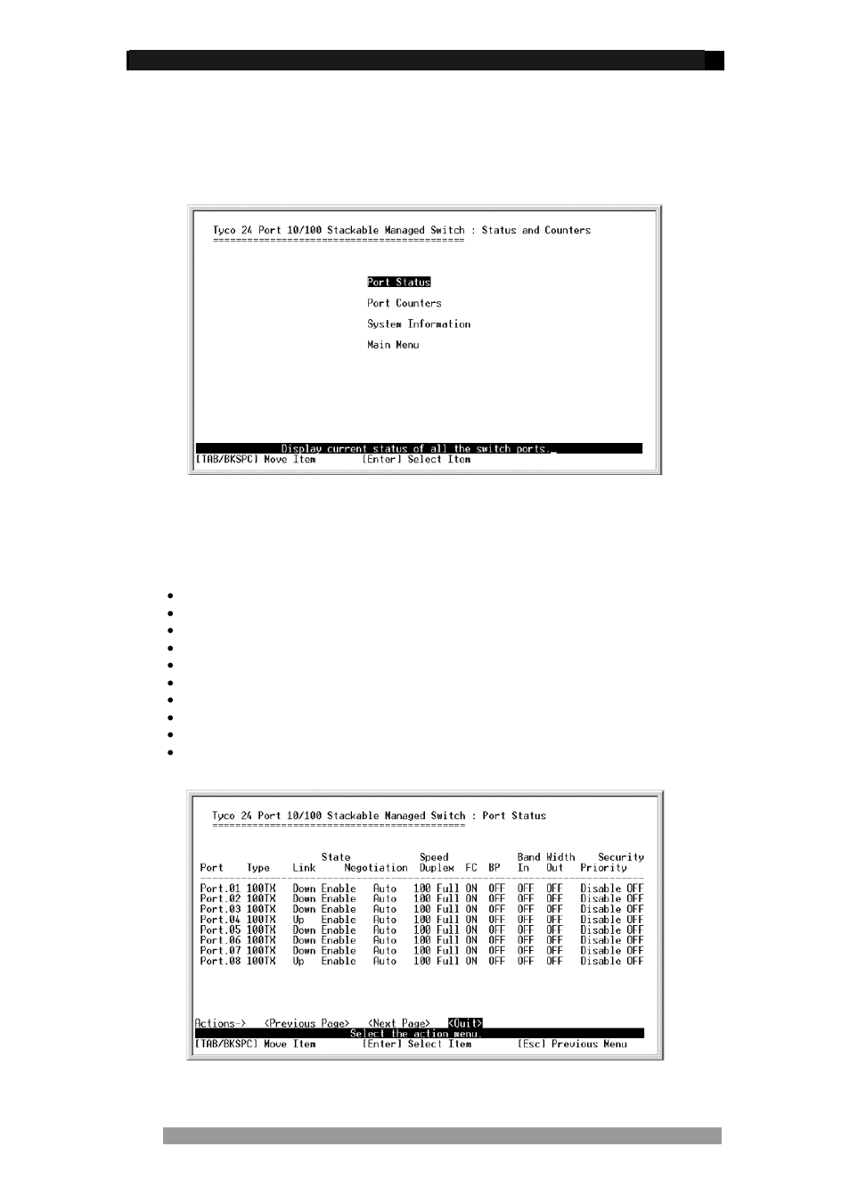 Status and counters, Port status | Tyco 0-1591099-x User Manual | Page 13 / 56