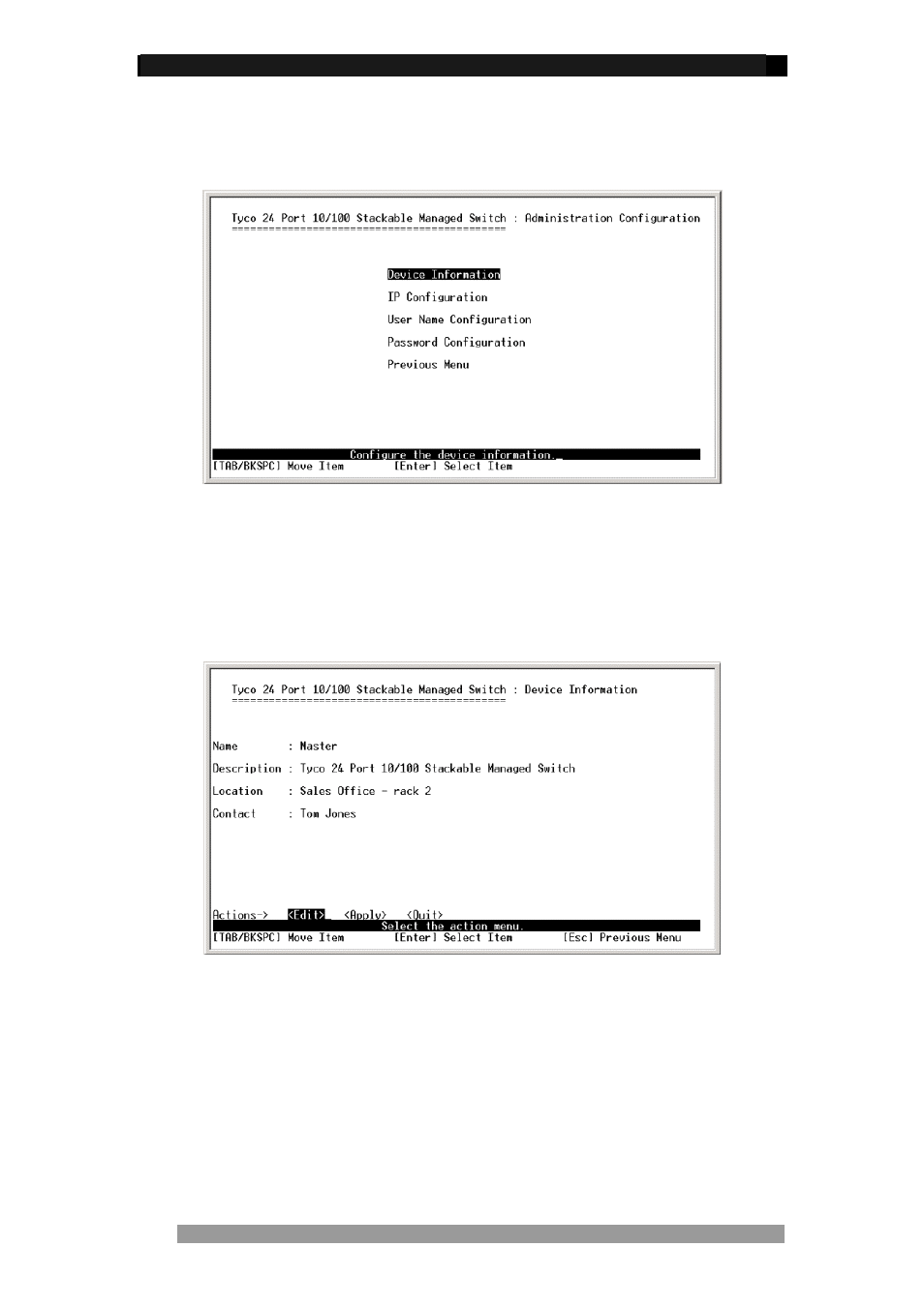 Administration configuration, Device information | Tyco 0-1591099-x User Manual | Page 17 / 56