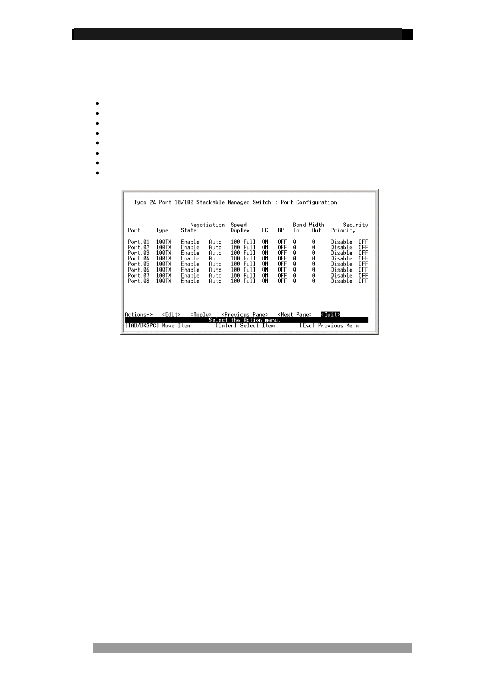 Port configuration, Selecting the required port attribute, Port state | Port negotiation, Port speed/duplex | Tyco 0-1591099-x User Manual | Page 20 / 56