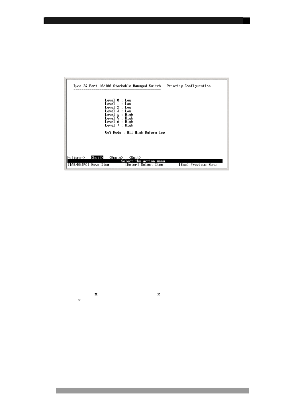 Priority configuration, Modify the egress mapping, Modify the egress weighting | Tyco 0-1591099-x User Manual | Page 29 / 56