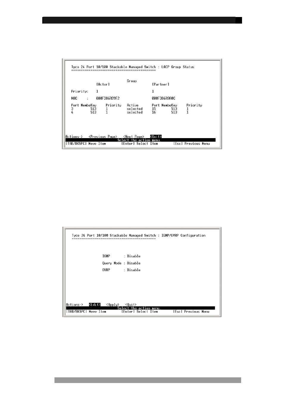 Group status, Igmp/gvrp configuration | Tyco 0-1591099-x User Manual | Page 38 / 56