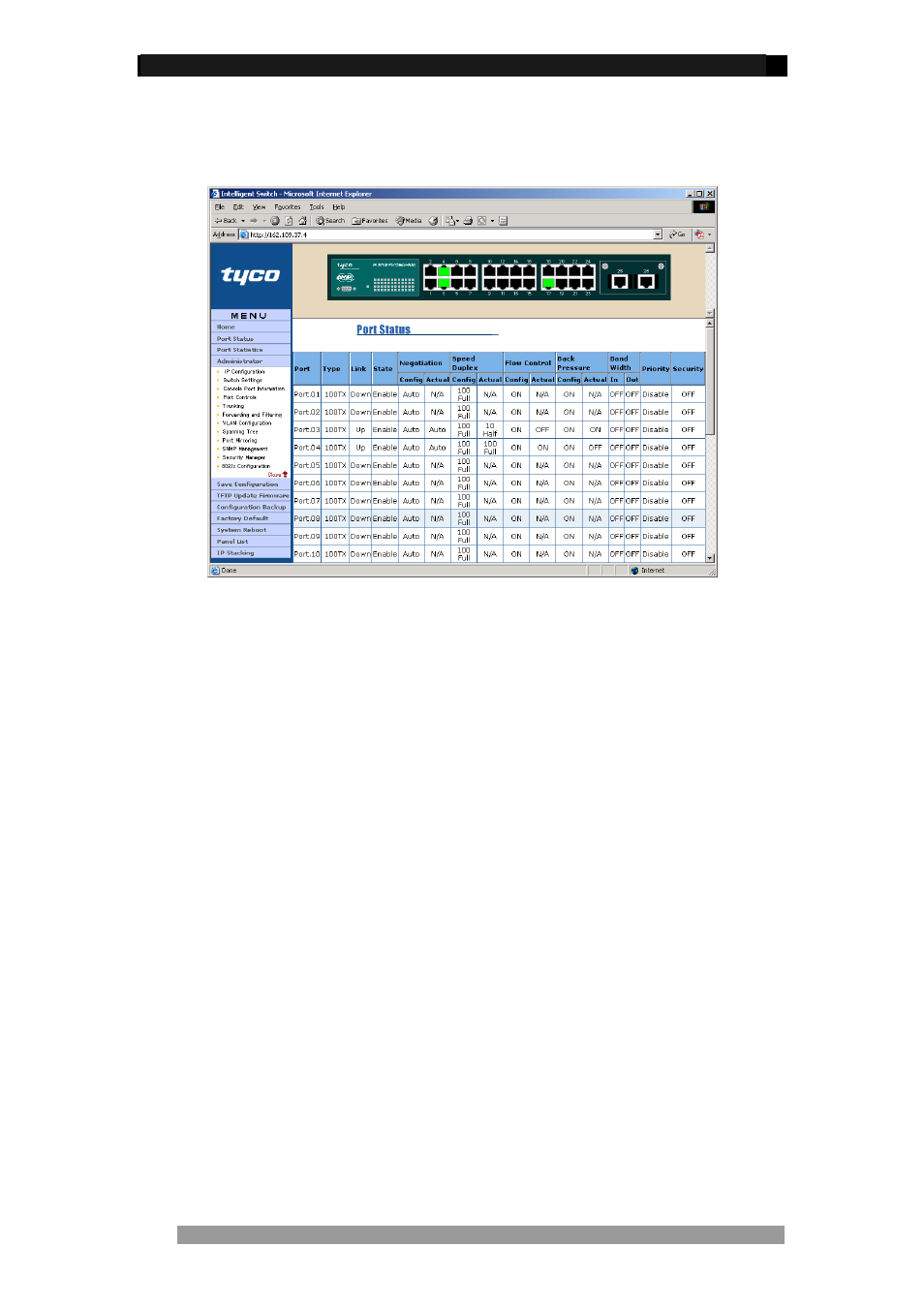 Port status screen | Tyco 0-1591099-x User Manual | Page 47 / 56