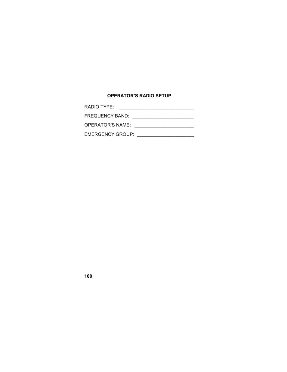 Operator’s radio setup | Tyco LPE-200 User Manual | Page 100 / 102