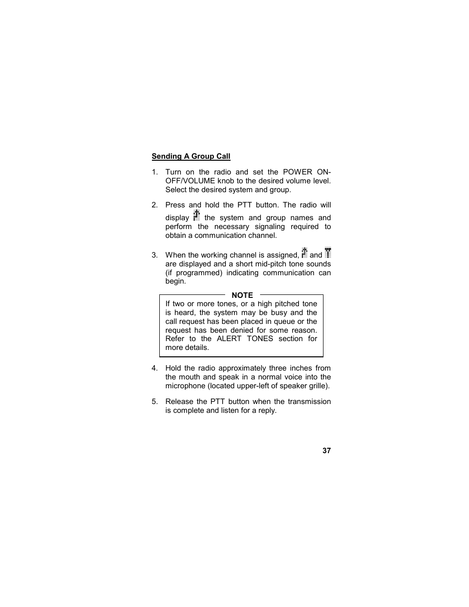 Sending a group call | Tyco LPE-200 User Manual | Page 37 / 102