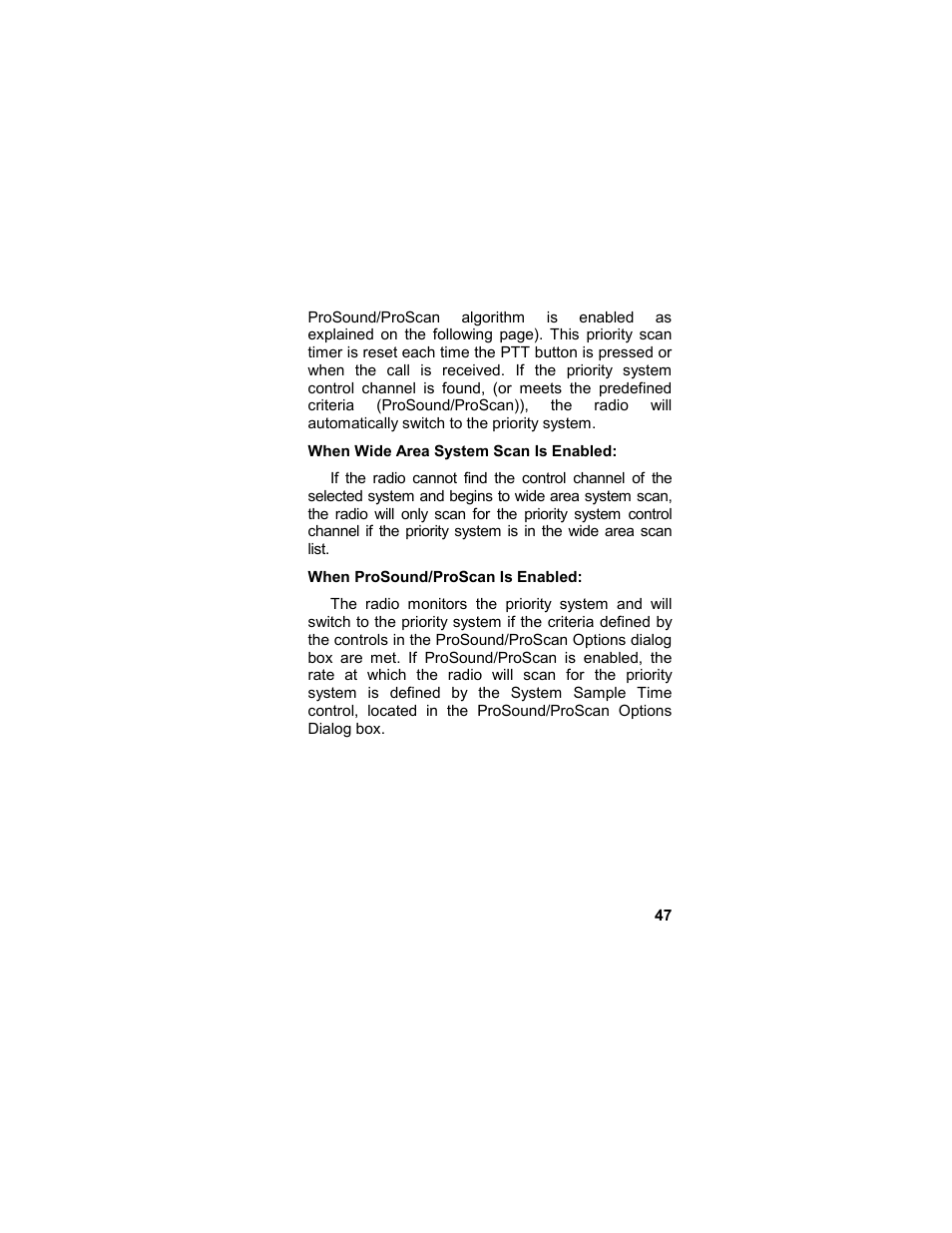 When wide area system scan is enabled, When prosound/proscan is enabled | Tyco LPE-200 User Manual | Page 47 / 102