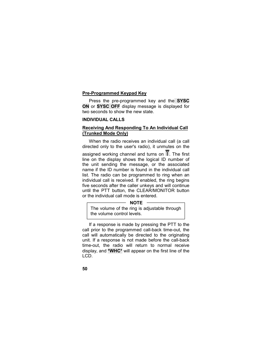 Pre-programmed keypad key, Individual calls, Only) | Tyco LPE-200 User Manual | Page 50 / 102