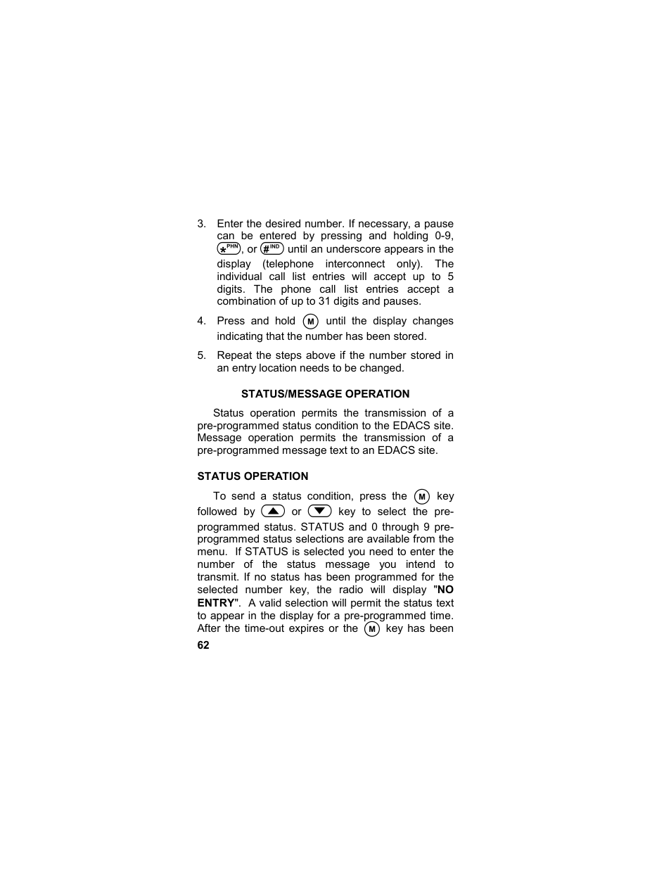 Status/message operation, Status operation | Tyco LPE-200 User Manual | Page 62 / 102