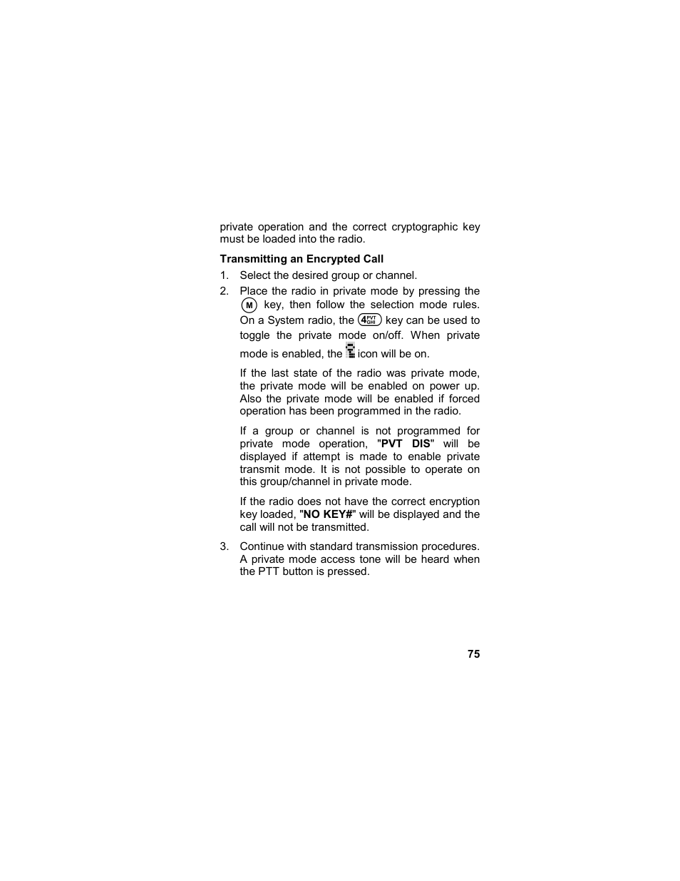 Transmitting an encrypted call | Tyco LPE-200 User Manual | Page 75 / 102