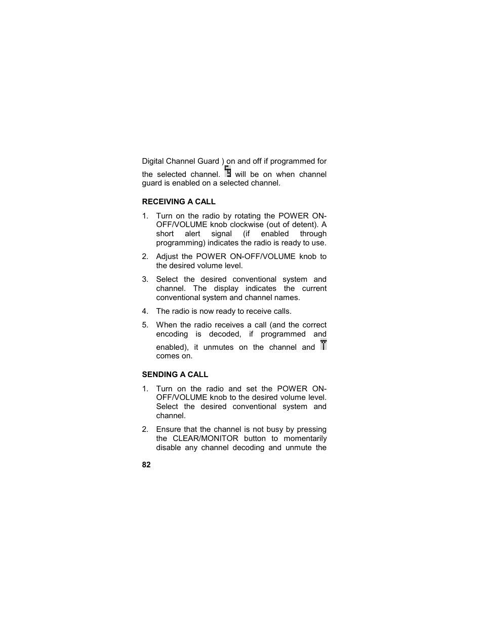 Receiving a call, Sending a call, Receiving a call sending a call | Tyco LPE-200 User Manual | Page 82 / 102