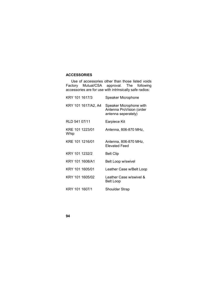 Accessories | Tyco LPE-200 User Manual | Page 94 / 102