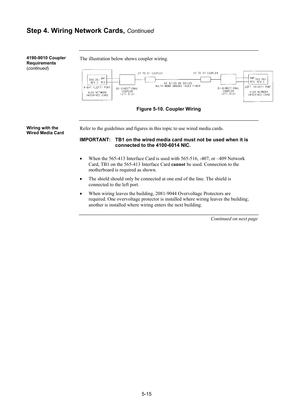 Wiring with the wired media card, Wiring with the wired media card -15, Figure 5-10 | Coupler wiring -15, Step 4. wiring network cards | Tyco 4100U User Manual | Page 95 / 180