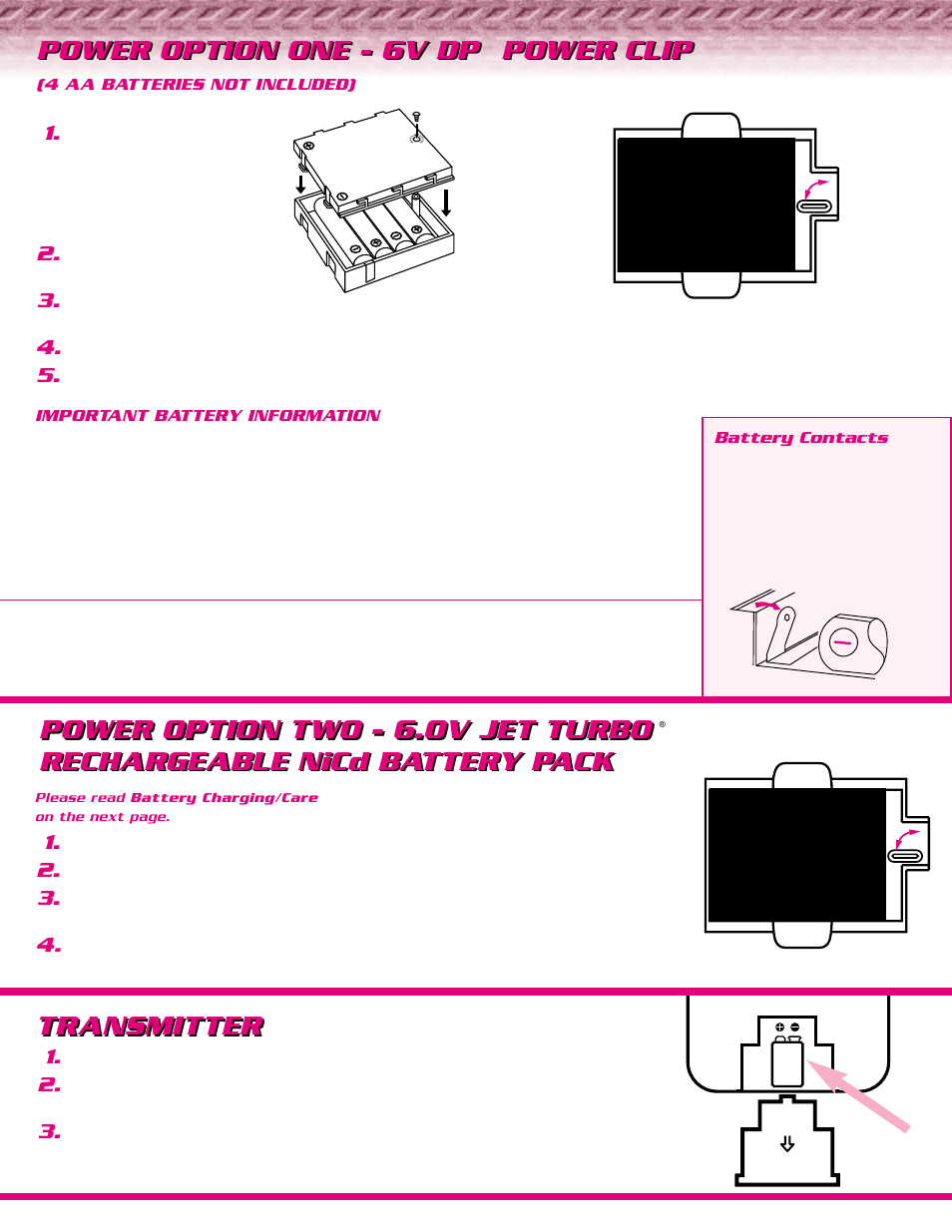 Power option one - 6v dp power clip, Transmitter | Tyco 33309 -0920 User Manual | Page 2 / 4